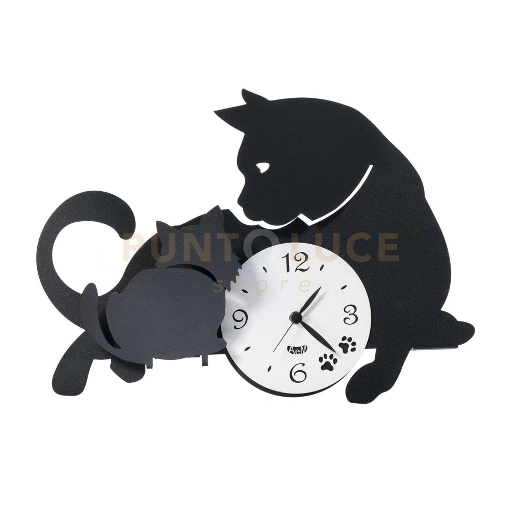 Orologio di design da parete Mamma Gatta Bianco marmo e nero