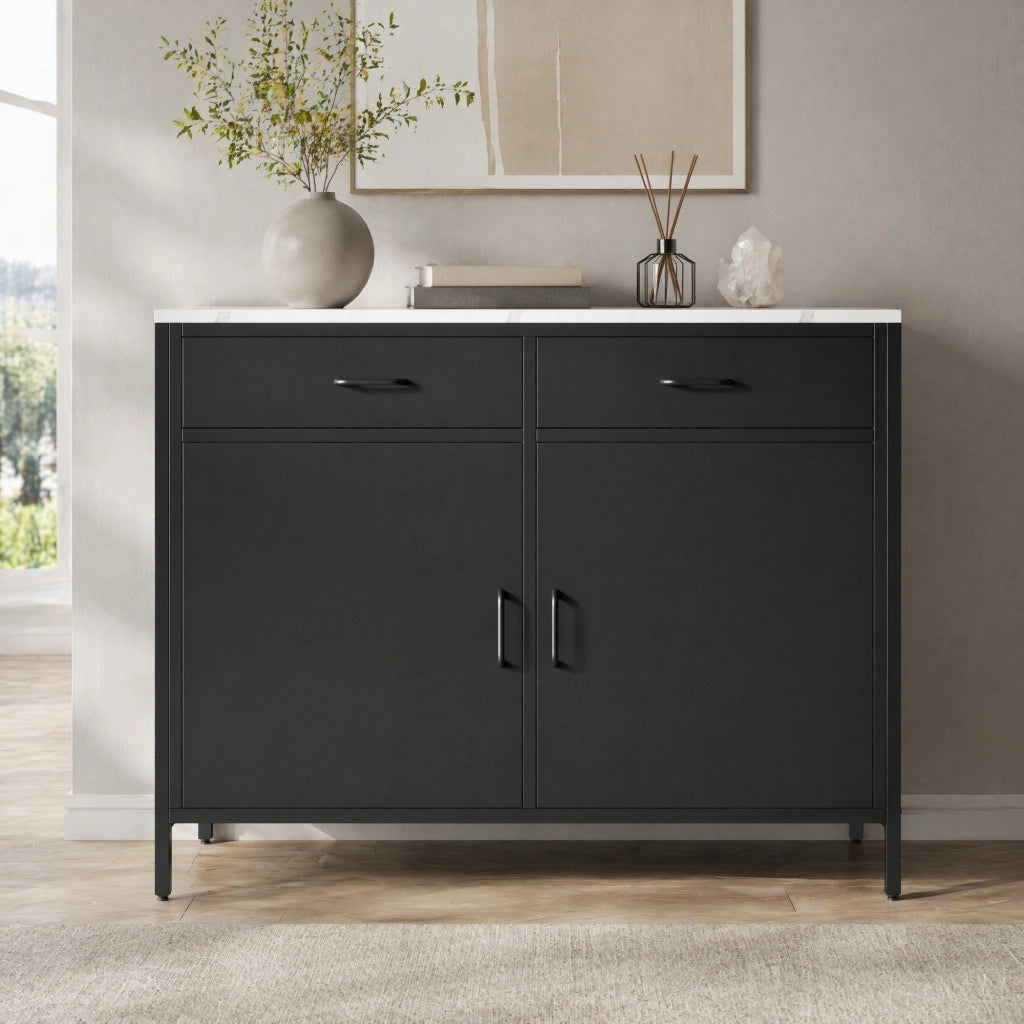 TAVOLO ALTO 100x90x90 cm Nero in MDF con 2 cassetti