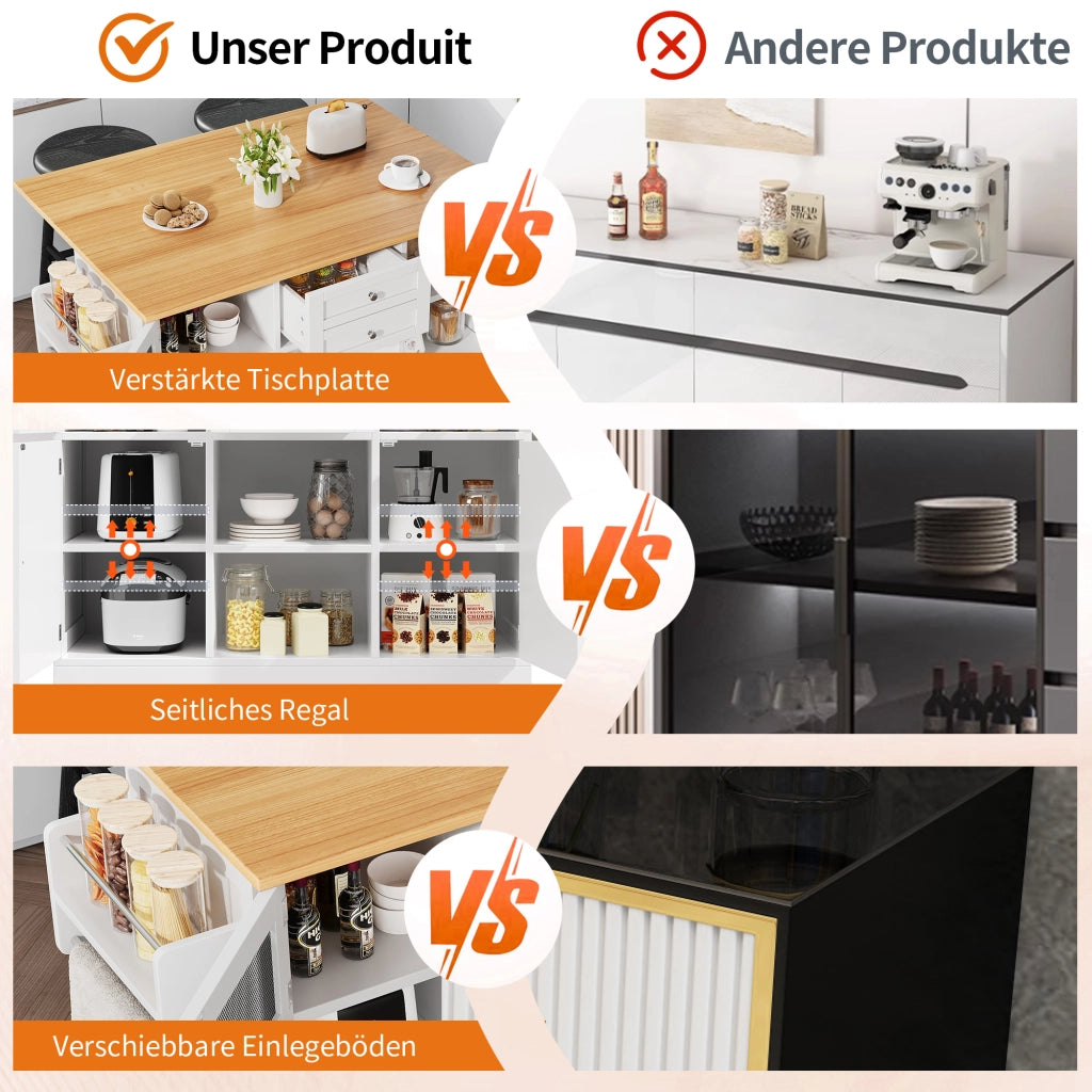 CARRELLO CUCINA 140x70x93,5 cm MDF Bianco