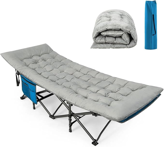 Cuscino per Sdraio, Cuscino Spesso da 190 x 70 x 7 cm con 4 Cinghie di Fissaggio, Tasca per Fissare al Letto, per Lettino da Campeggio, Vacanze in Campeggio (grigio)