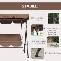 Dondolo da Giardino a 3 Posti con Tettuccio Parasole Inclinabile e Cuscini, 172x110x153 cm, Marrone e Nero
