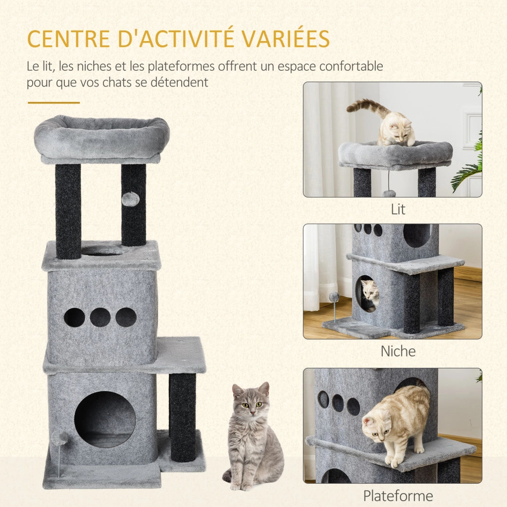 Albero per gatti con piattaforme e nicchie ¨C Zephmum ¨C Grigio 48x48x100 cm