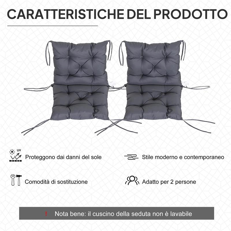 SET 2 CUSCINI PER SEDIE DA ESTERNO IN POLIESTERE E COTONE CON LACCI, 50X98X8 CM, GRIGIO