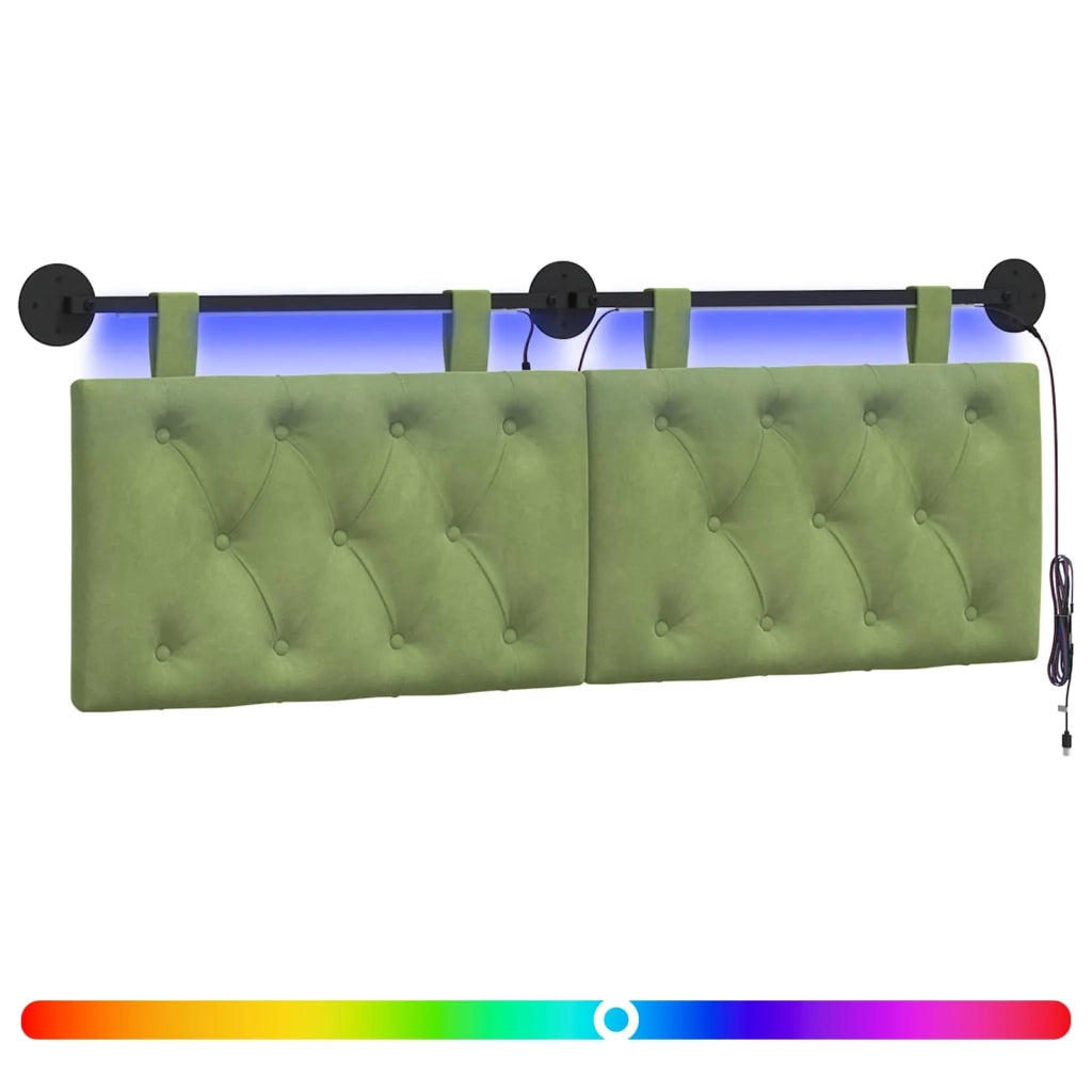 Testiera sospesa Con luce LED Verde chiaro Velluto