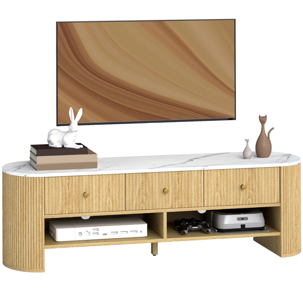 Mobile TV con 3 cassetti ¨C Zephmum ¨C Effetto marmo e legno 140x30x50 cm