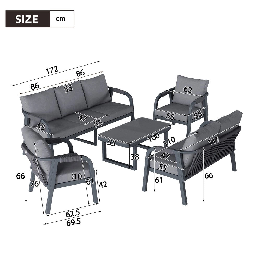 Set Divano da Giardino 7 Posti con Tavolino in Vetro e Corda ¨C Xylo ¨C Grigio