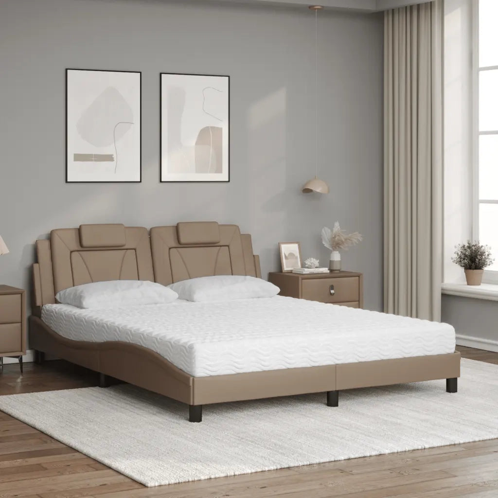 Letto Viana con Materasso Cappuccino 160x200cm Similpelle 3208807