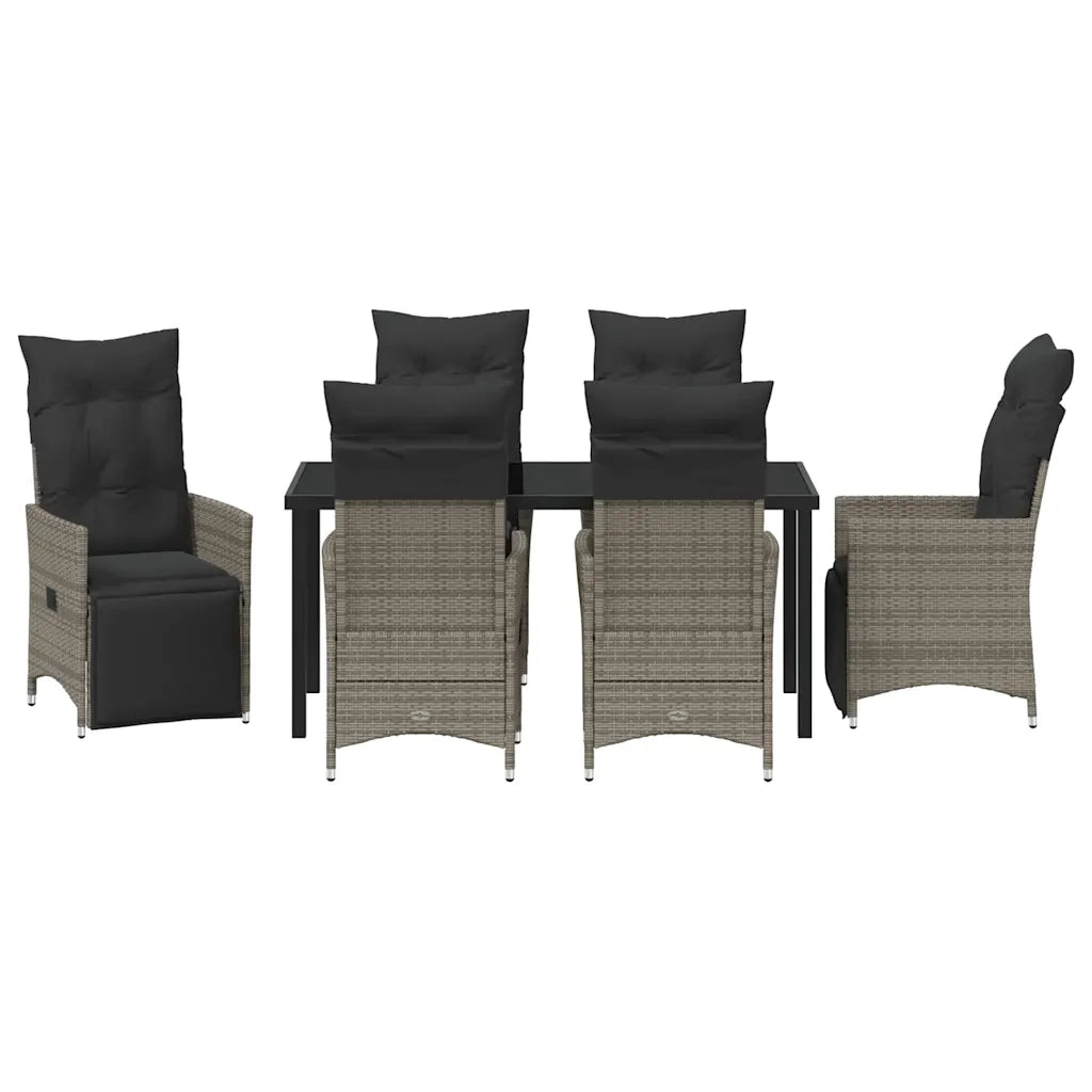 Set da Pranzo per Giardino con cuscino 7 pcs Grigio polyrattan
