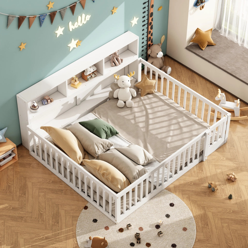 LETTO GIORNO 140x200 cm in pino e MDF bianco con sponde e vani laterali