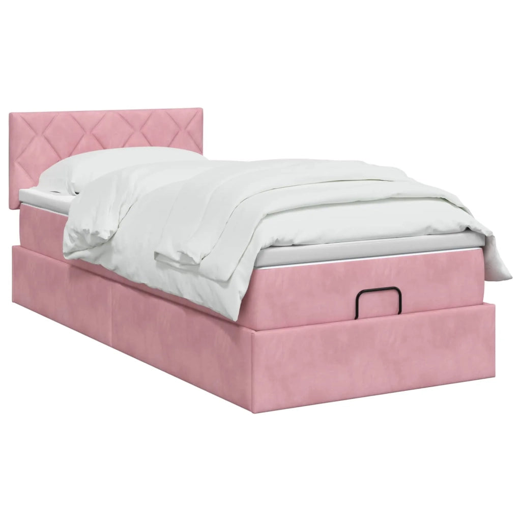 Letto Ottomano con Materasso e LED Rosa 90 x 190 cm Velluto 3457184