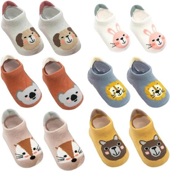 Sokkini Antiscivolo per Bambini e Piccoli - Sneaker con Motivi Animali - Calze di Cotone - Adatte per Piccoli - Multicolore con Strisce