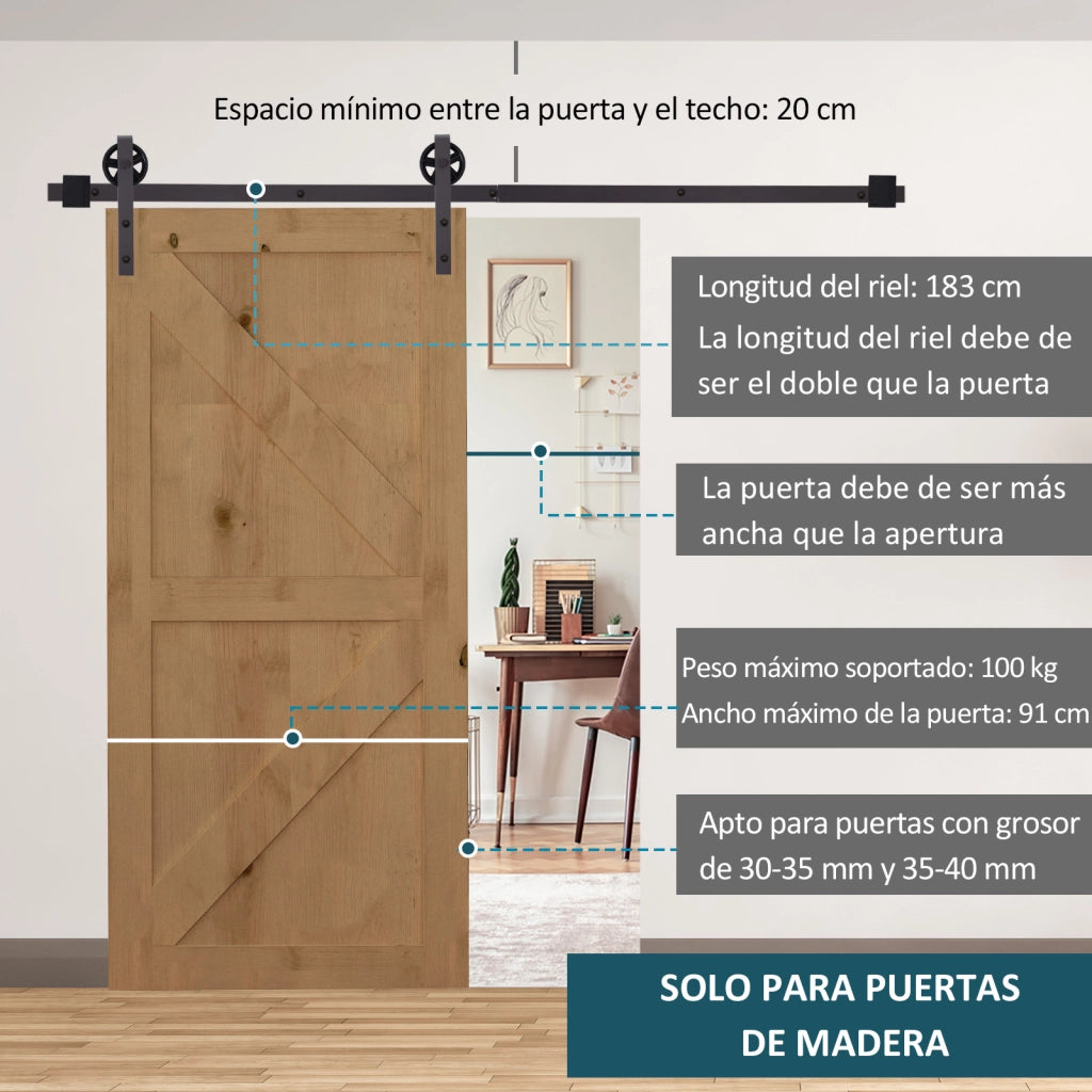 Kit Binario per Porta Scorrevole 183cm ¨C Xylo ¨C Acciaio al Carbonio con Guida a Pavimento Marrone Scuro