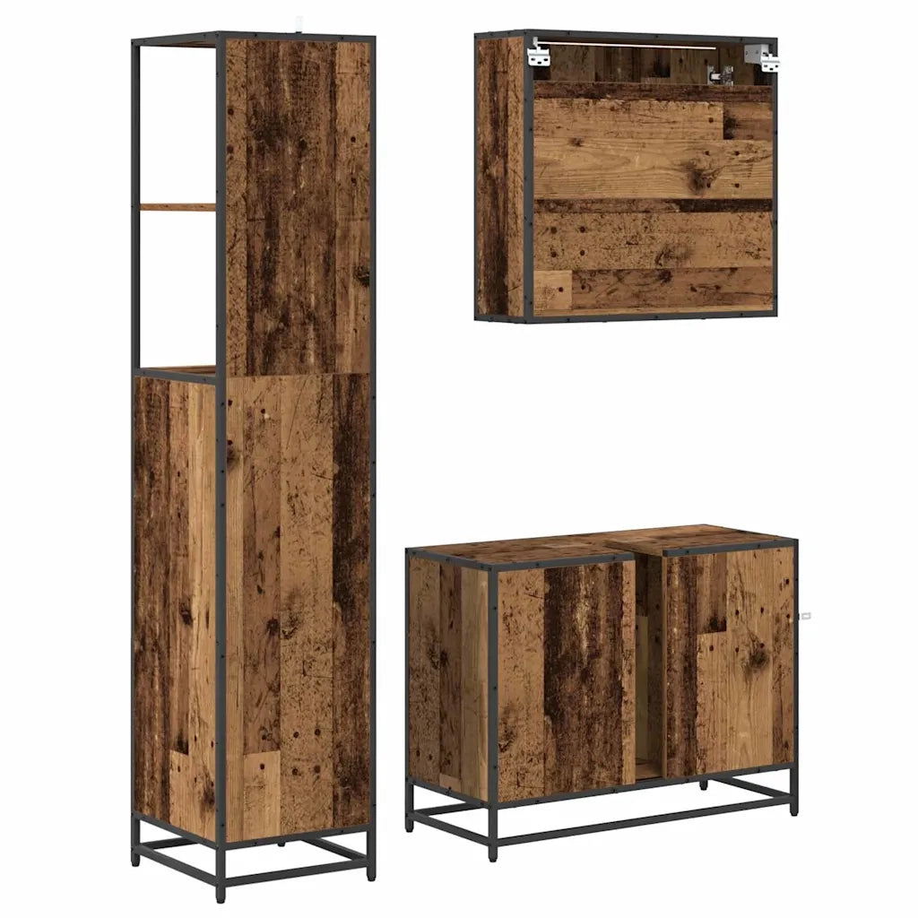 Set di mobili per il bagno con cassetto 3 pcs Legno vecchio 3402569