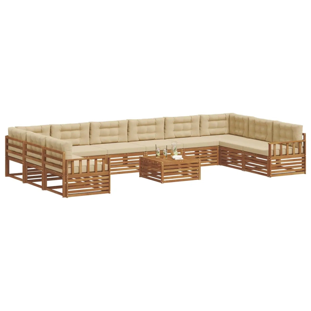 Set divani 11 pcs Naturale e Beige Legno di Acacia Massello