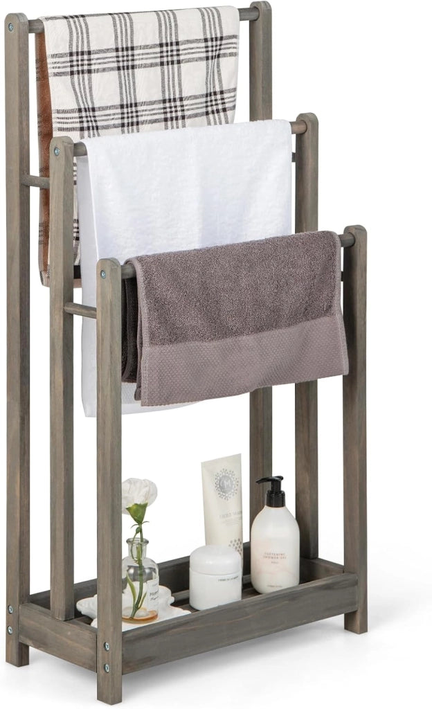 Portasciugamani in piedi con aste, porta asciugamani senza fori, 45 x 22 x 86 cm, salvaspazio per asciugamani, vestiti e coperte (bianco)