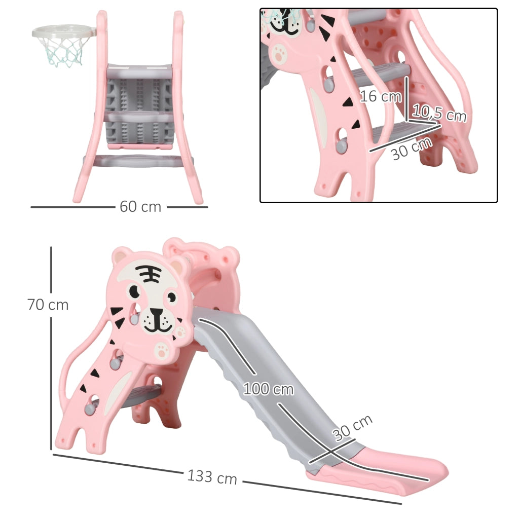 Toboga' per Bambini 18-36 Mesi con 2 Scale e Canestro ¨C zephmum ¨C Rosa Grigio 133x60x70 cm