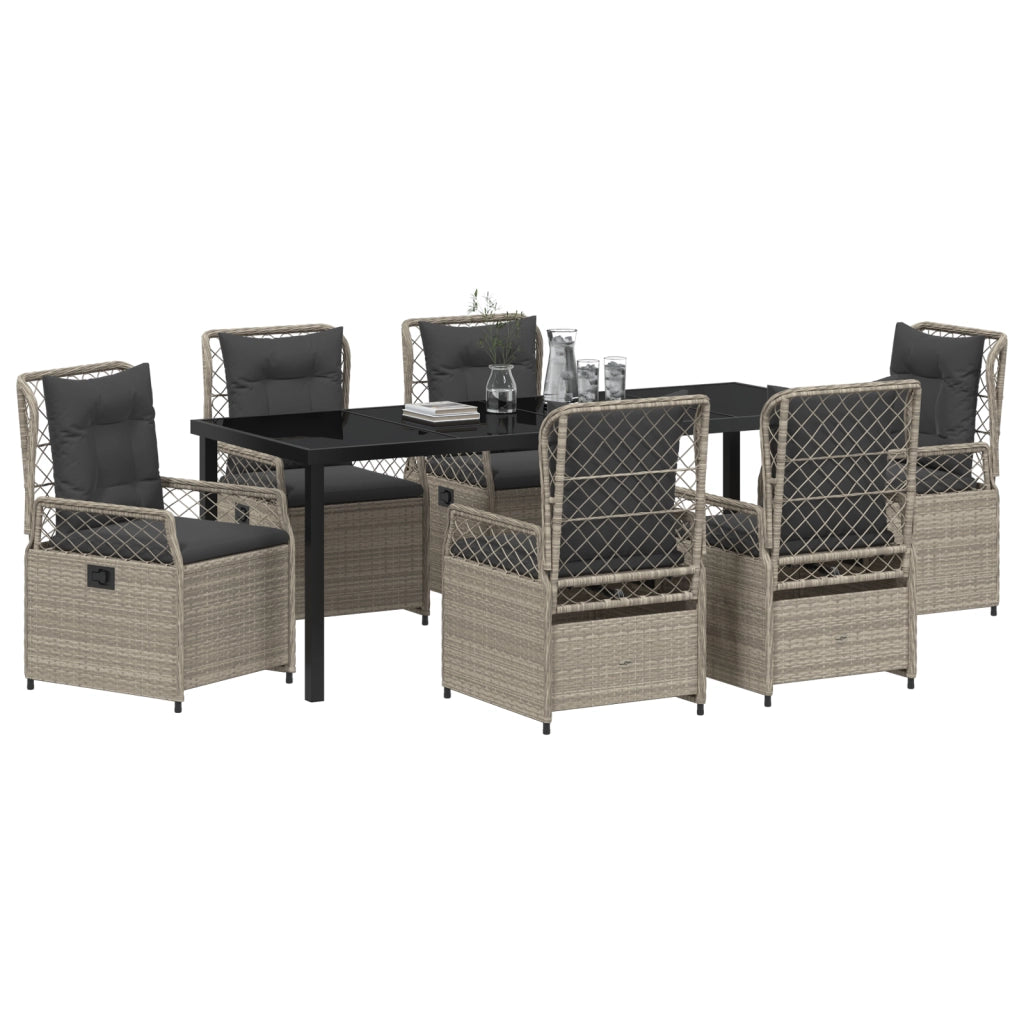 Set da pranzo da giardino da 7 pezzi grigio chiaro in polyrattan