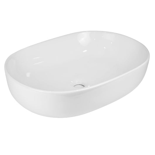 Lavabo da appoggio ceramica bianco ovale arredo bagno lavandino 60x40x15 cm *** finitura- lucido, confezione 1