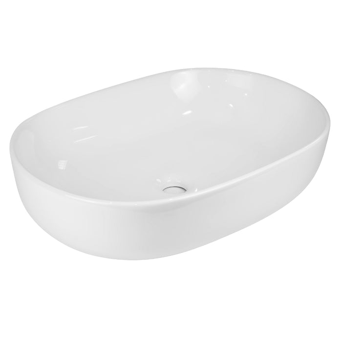 Lavabo da appoggio ceramica bianco ovale arredo bagno lavandino 60x40x15 cm *** finitura- lucido, confezione 1