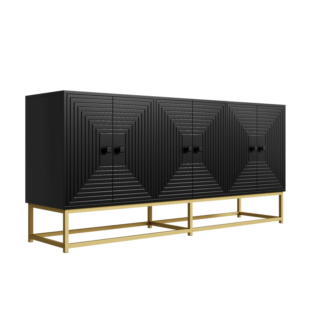 Credenza contenitore nera opaca a 3 scomparti, 160 cm
