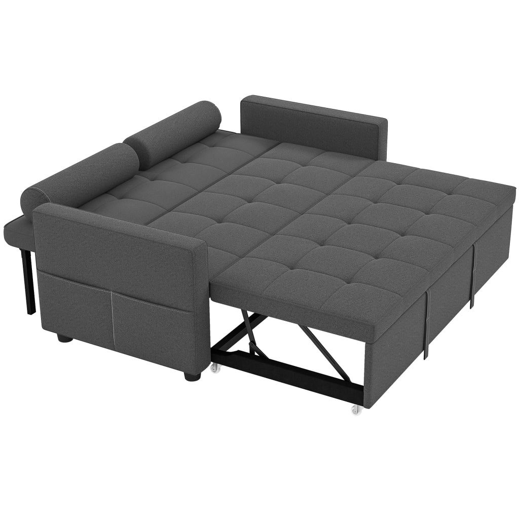 Divano letto 2 posti con letto gigogne e cuscini ¨C zephmum ¨C grigio 80,5x137,5x84 cm