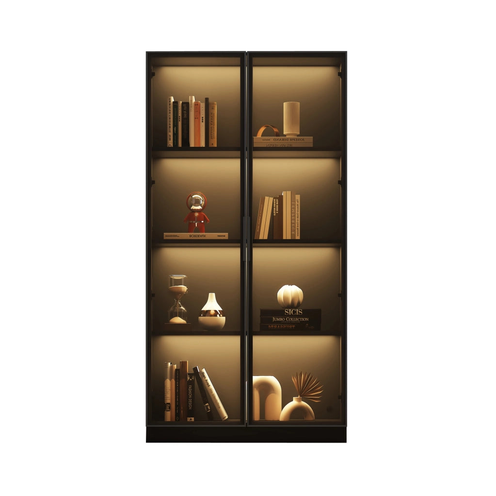 Vetrina moderna con porte in vetro e LED controllabili da app; 80 x 40 x 160 cm; nero