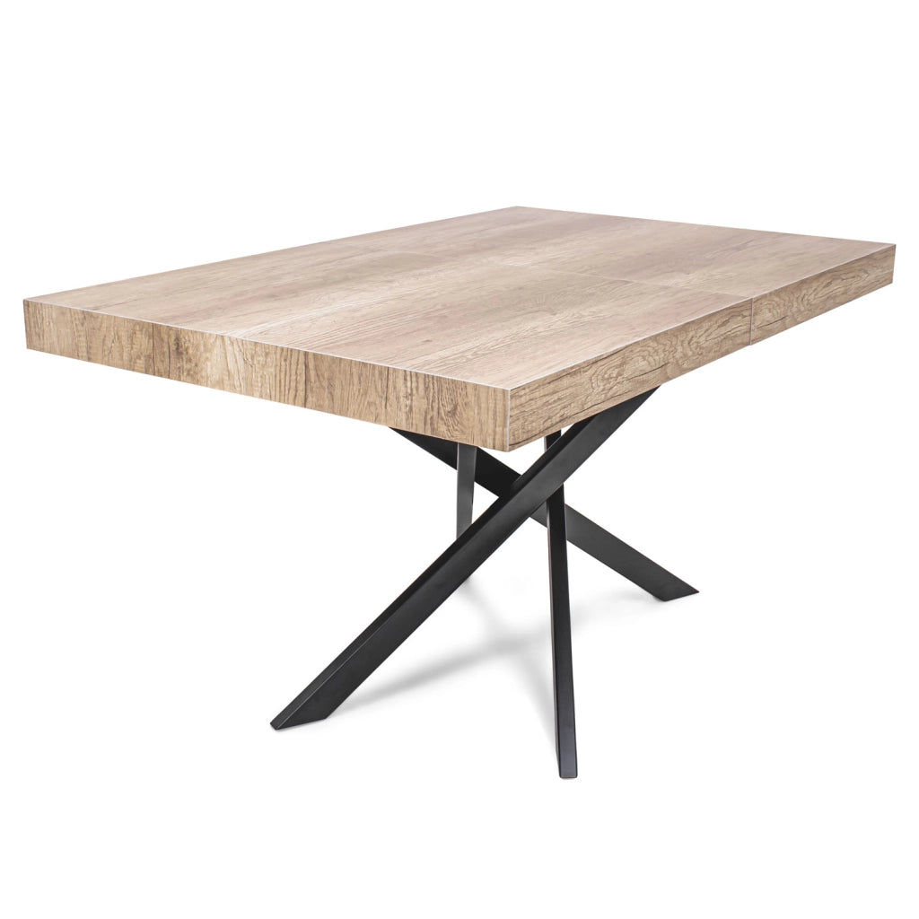 Figaro - Tavolo da pranzo allungabile con gambe incrociate 140(220)x90 cm, rovere rustico
