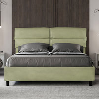 Letto Matrimoniale 160x210 cm con Rete e Contenitore con Testata e Alzata Comoda Imbottito in Microfibra Nandy Tè Verde