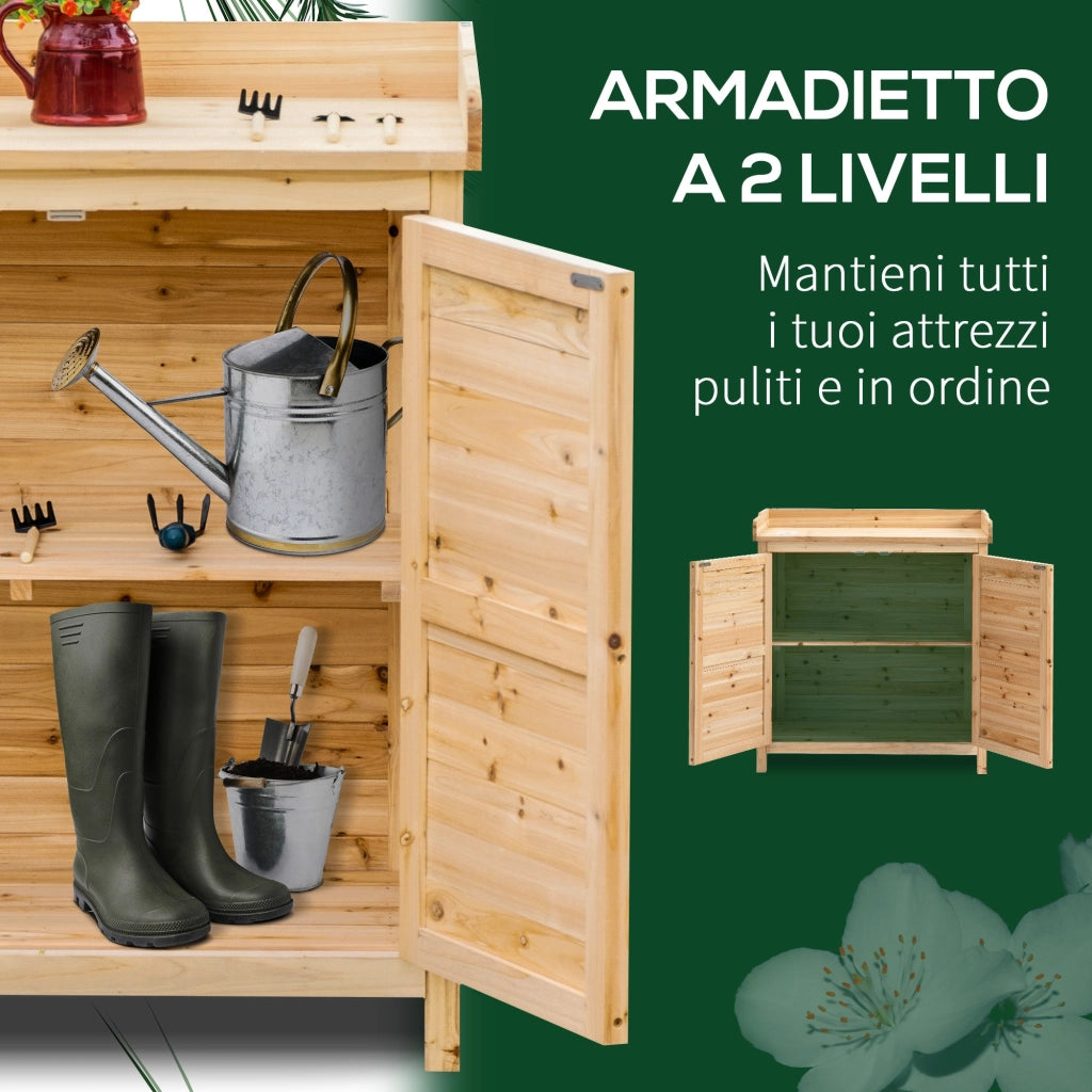 EasyComfort Armadietto da Esterno a 2 Ripiani in Legno di Abete con Design Rialzato e 2 Ante, 83x40x92 cm
