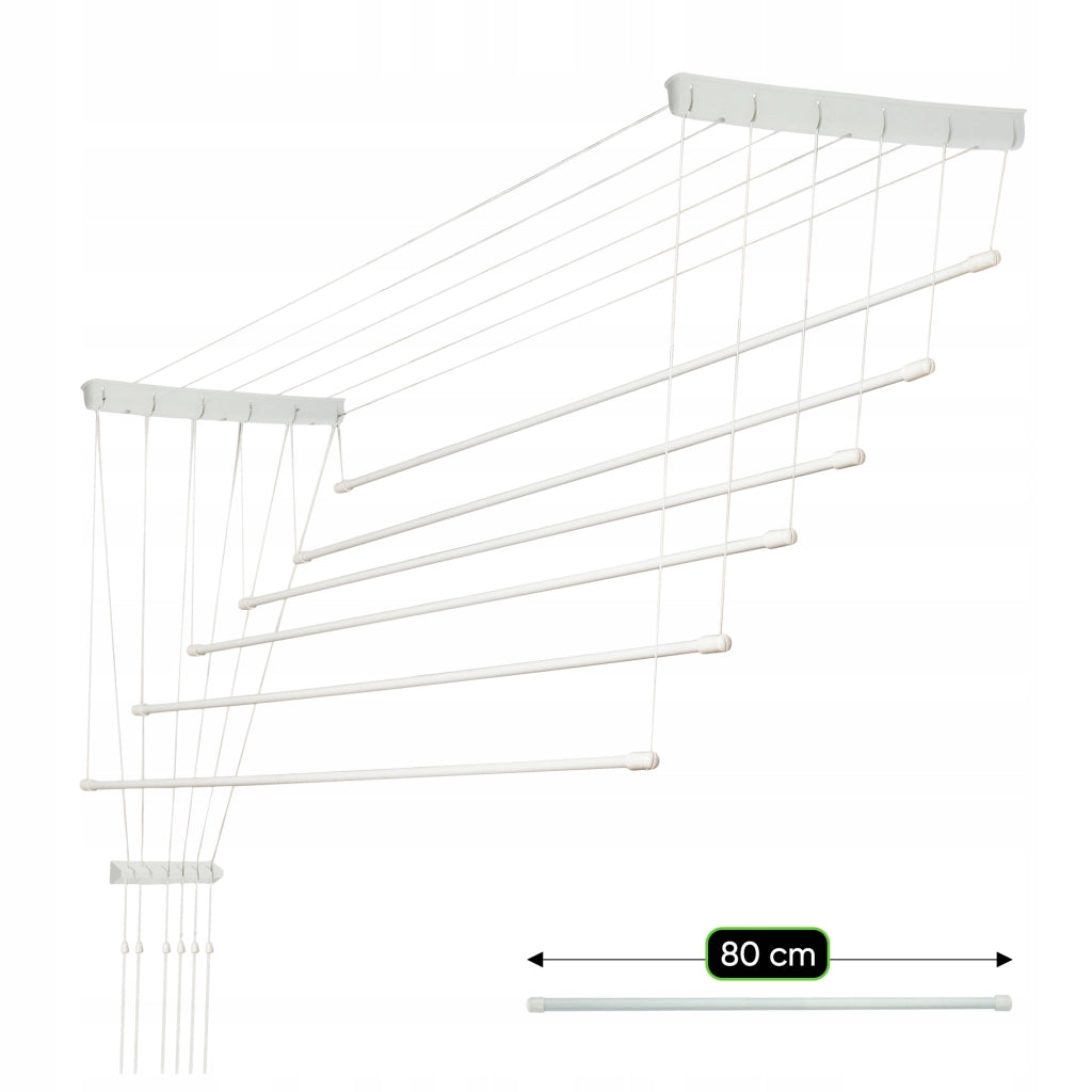 Stendibiancheria da soffitto KADAX per bagno, 6 barre, 80 cm, resistente e robusto.