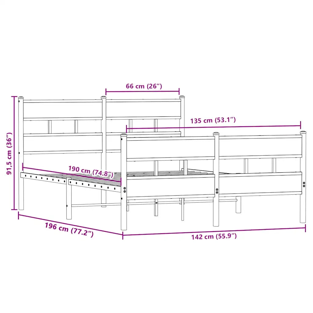 Giroletto senza Materaso in Metallo Rovere Sonoma 135x190 cm 4017119