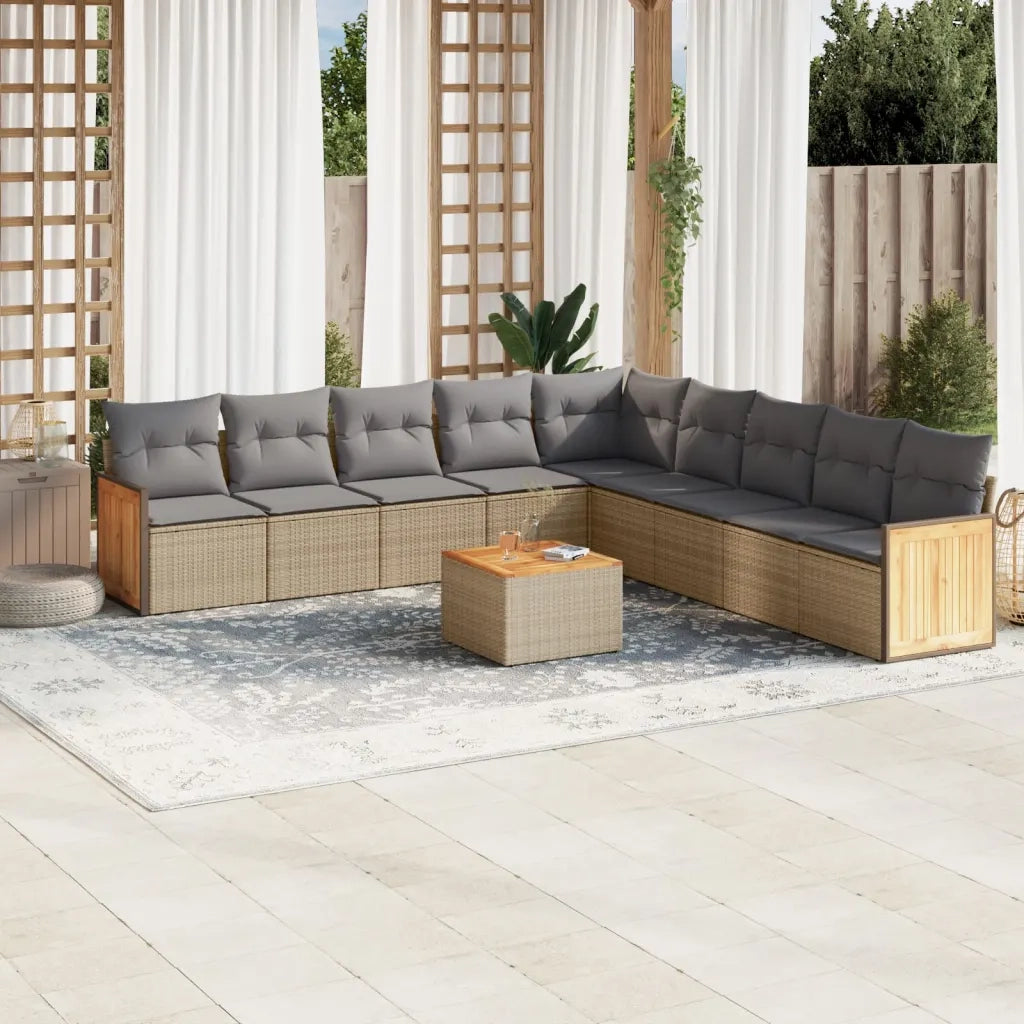 Set Divano da Giardino 10 pz con Cuscini Beige in Polyrattancod mxl 113839