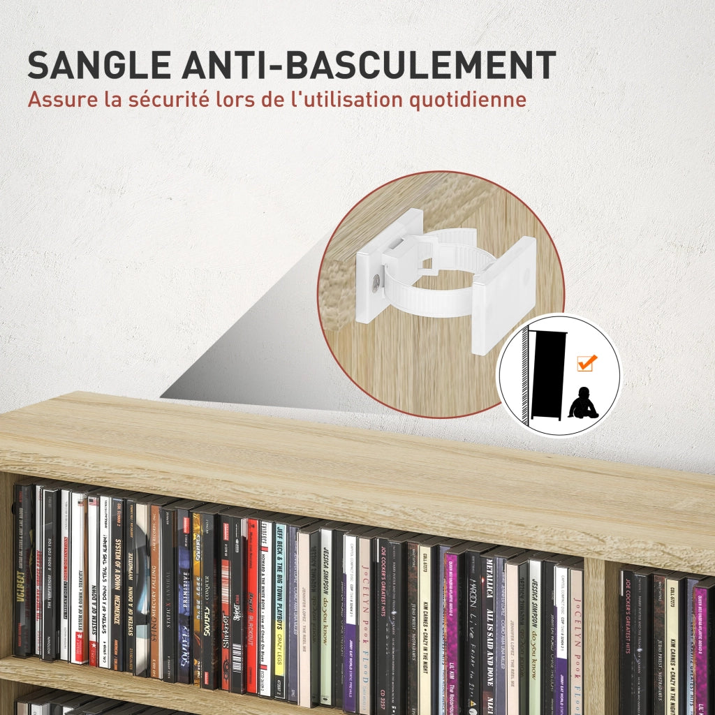Scaffale Porta CD e DVD con 16 Scomparti e 12 Ripiani Regolabili Mobile Salvaspazio Naturale per Casa