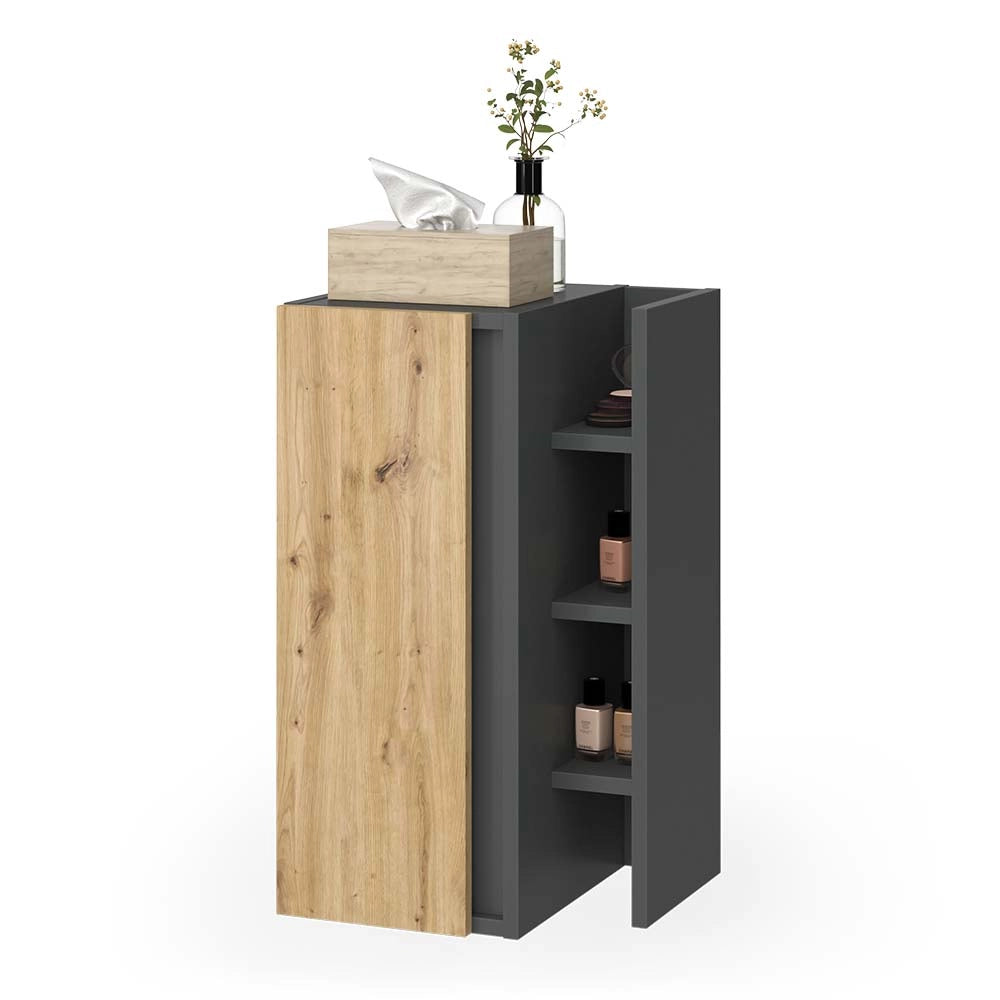Mobiletto bagno Edelin Antracite/Rovere artigianale 35 x 60 cm con 3 vani portaoggetti Vicco