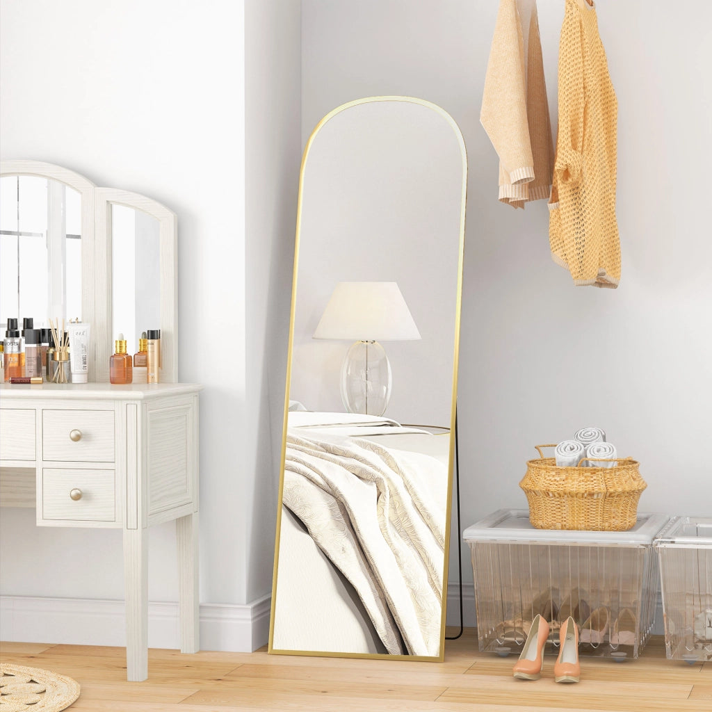 Specchio da Terra e Parete Moderno in Lega di Alluminio con Supporto Pieghevole, 50x170cm, Oro