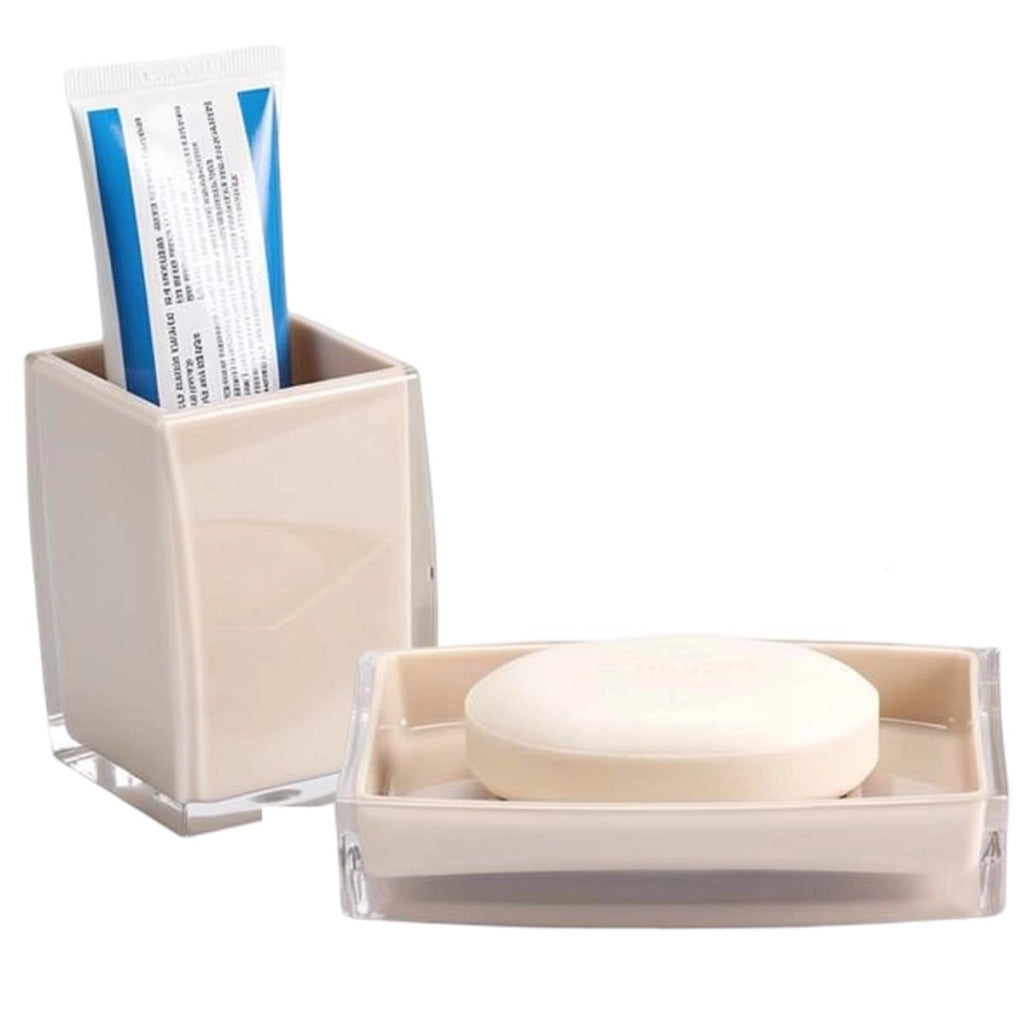 Set accessori Bagno 4 pezzi Dispenser di sapone, bicchiere e portasapone Beige Avizar
