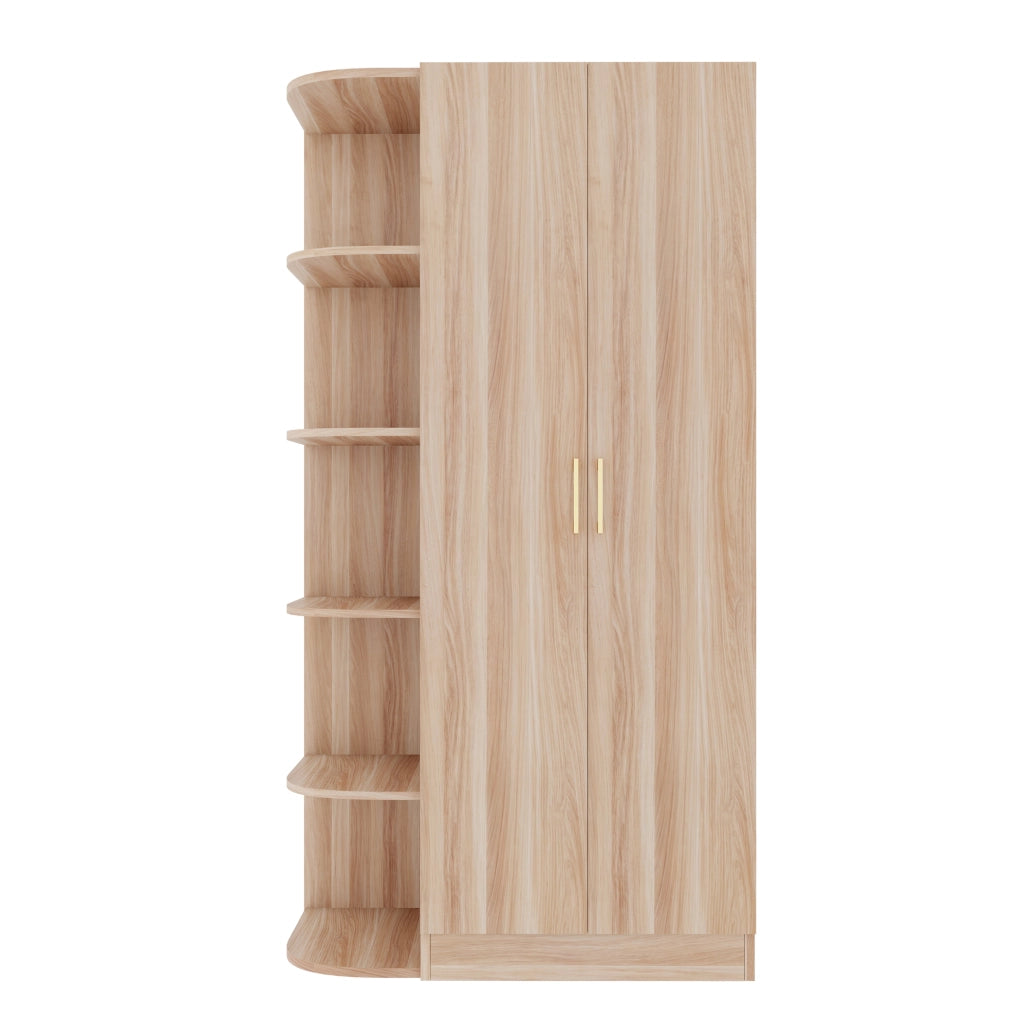 Armadio a 2 ante 90x55x170 cm con ripiani e cassetti in MDF, compensato e metallo