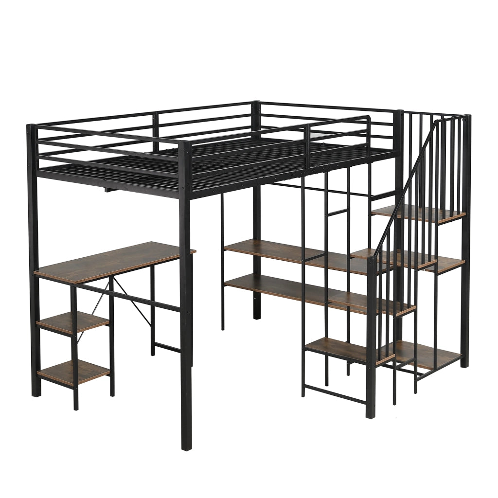 LETTO a castello con scrivania e libreria 120x200 cm nero in MDF e metallo