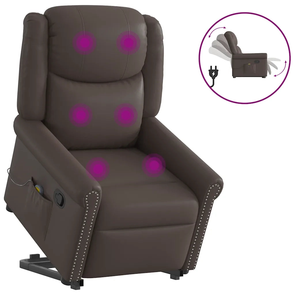 Poltrona Alzapersona Reclinabile Massaggio Marrone Similpelle 3303421