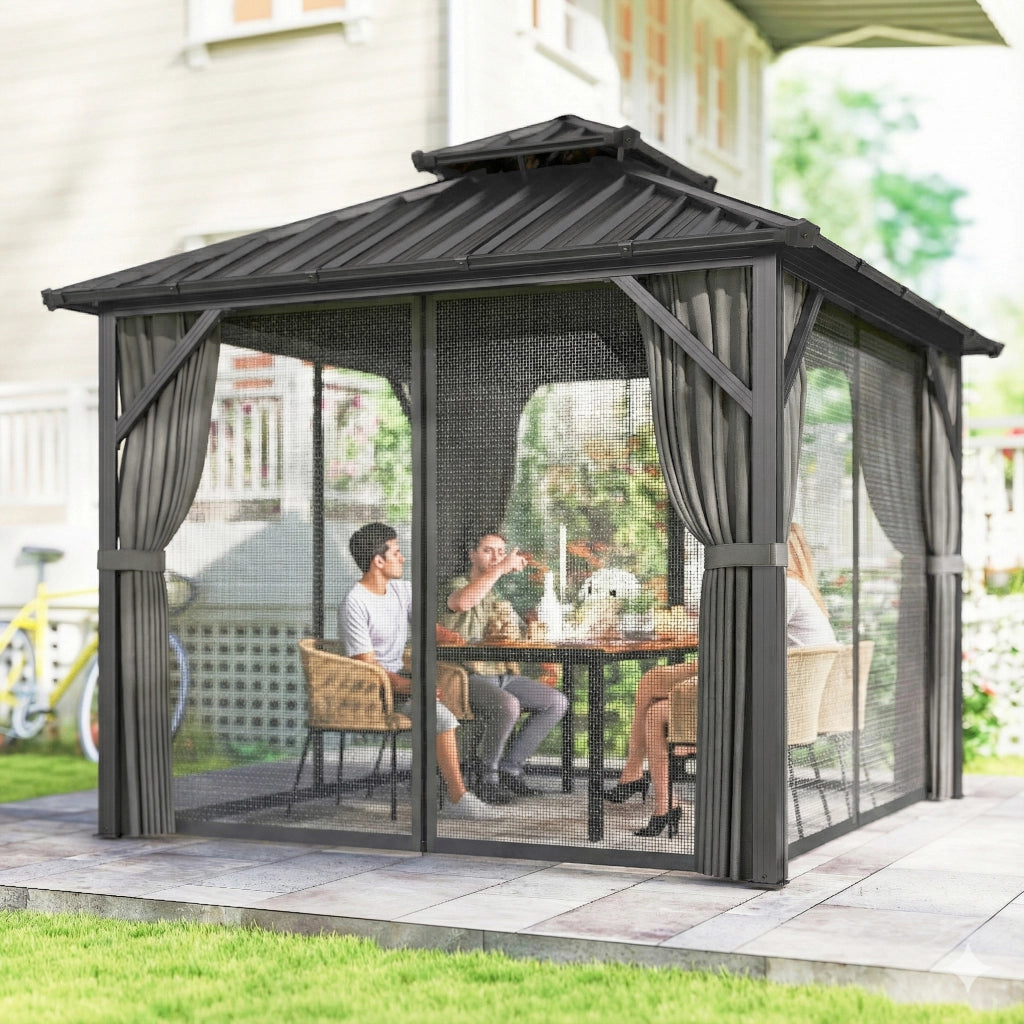 Gazebo 3x3m ¨C zephmum ¨C tetto rigido alluminio acciaio grigio scuro