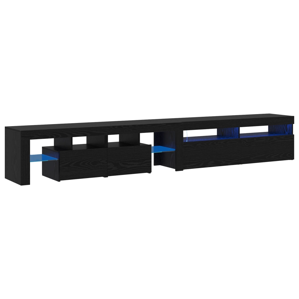 Mobile TV  2 pz con luci LED legno ingegnerizzato rovere nero