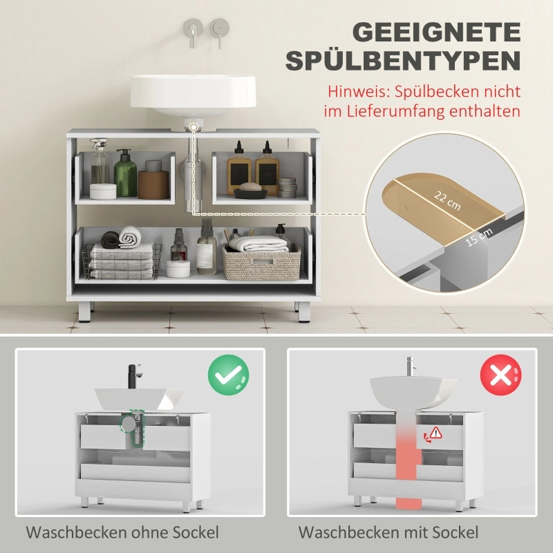 Mobile bagno moderno con 2 cassetti, mobiletto autoportante per lavabo senza zoccolo, bianco