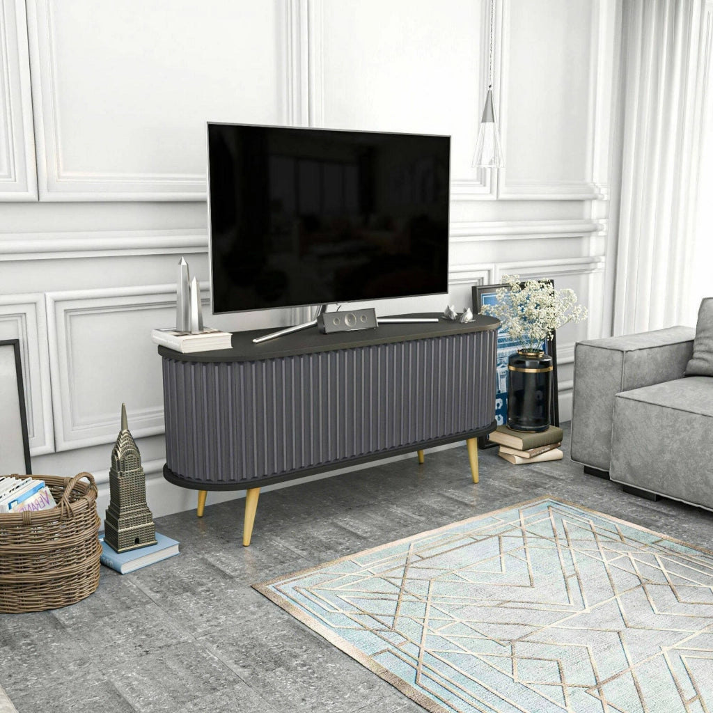 Mobile porta TV Bailu, Credenza da soggiorno, Armadio basso per TV, Base parete attrezzata, 140x43h64 cm, Nero e Antracite