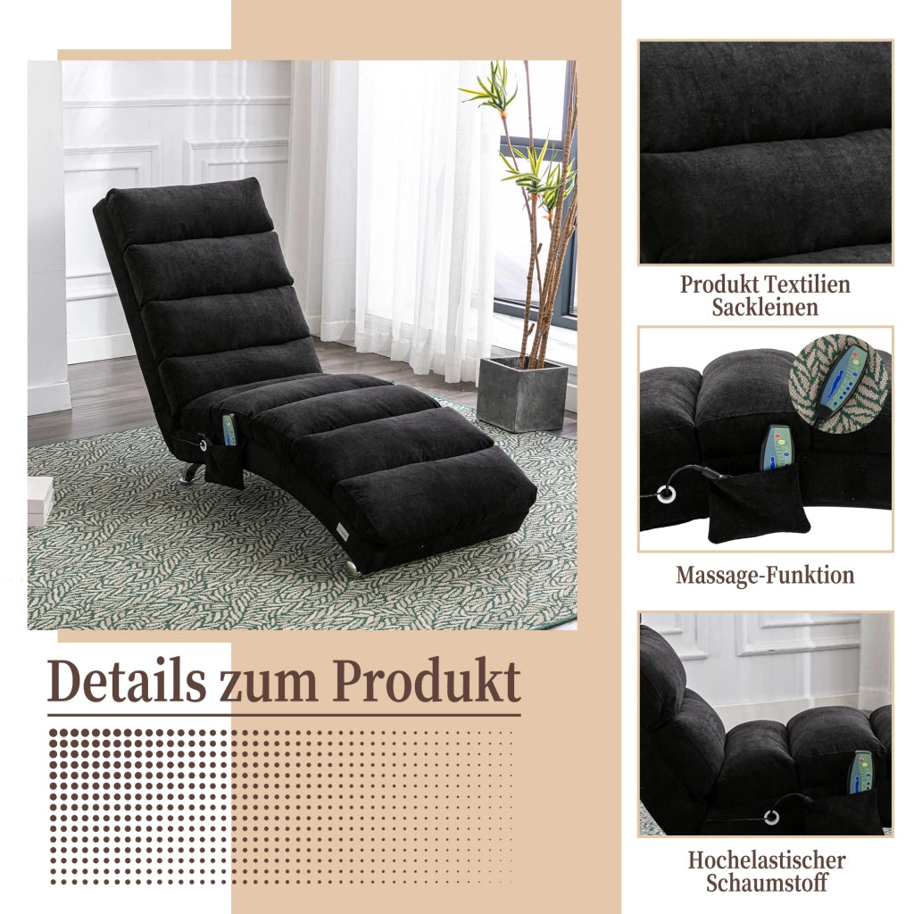 OKWISH Méridienne in Lino con Vibrazione Delicata, Schienale Ergonomico 140° e Tasca Laterale, Nero