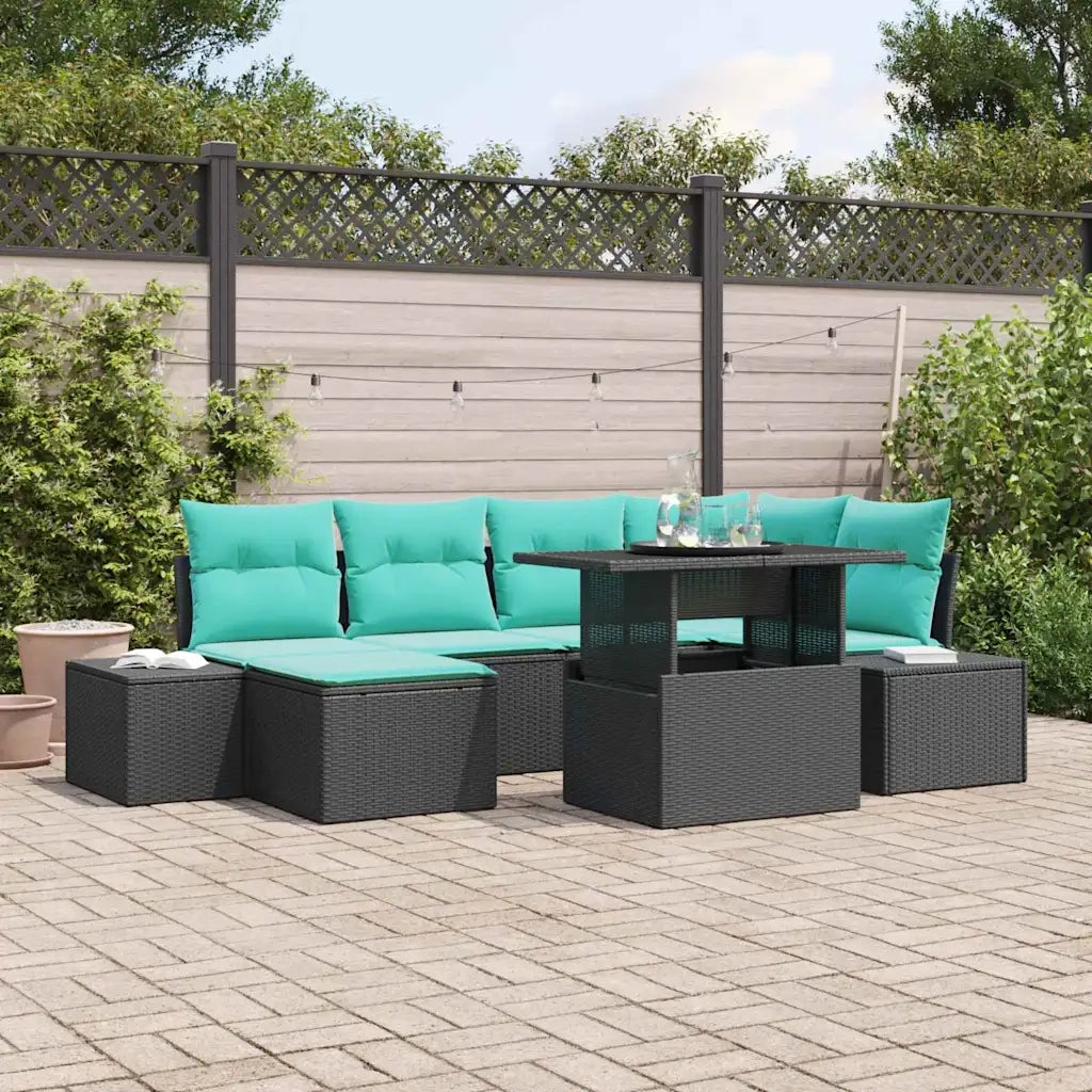 Set Divano da Giardino 7 pz Nero e Blu polyrattan 3349222