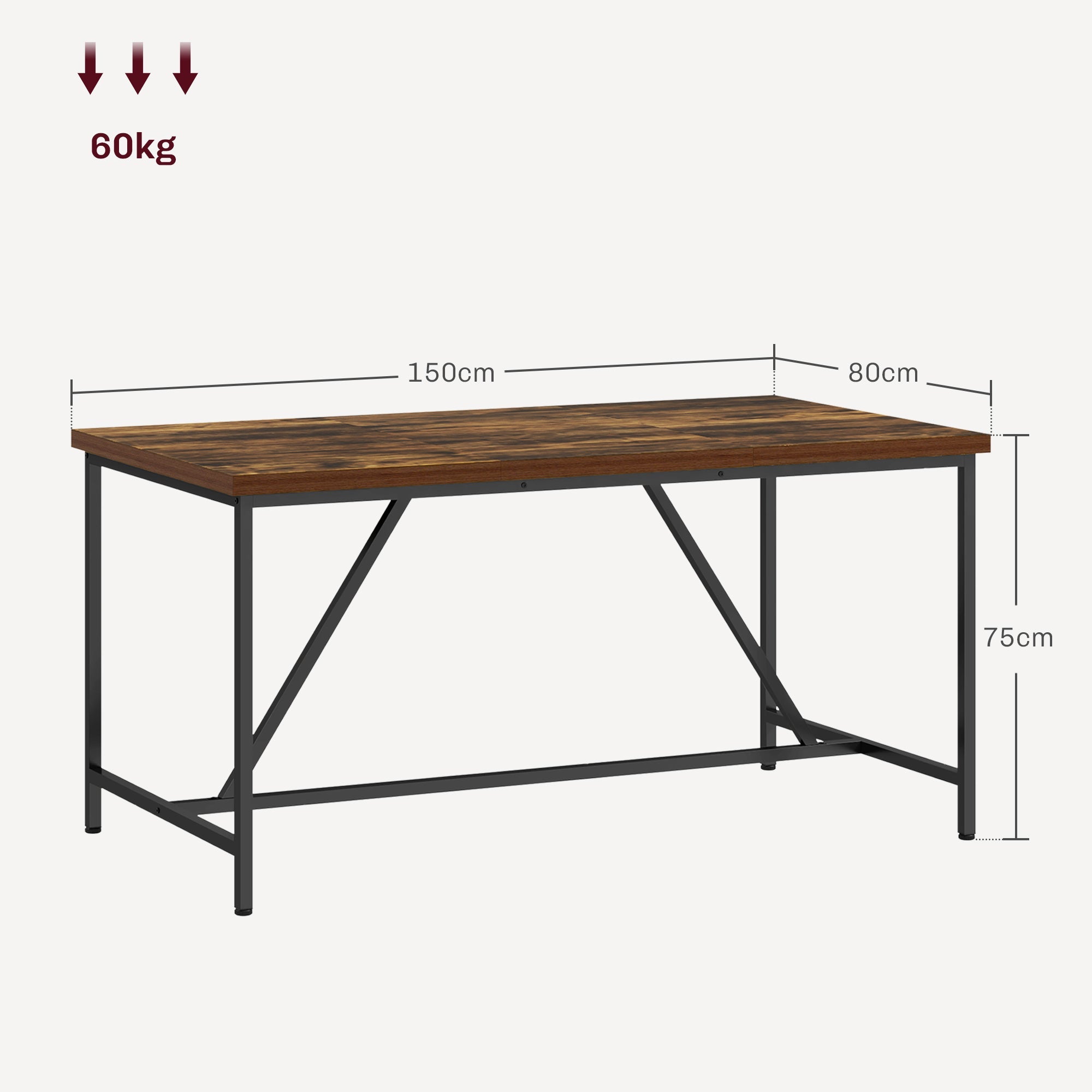 Tavolo da Pranzo Stile Industriale per 6 Persone 150x80x75 cm in Legno e Acciaio