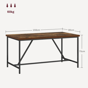 Tavolo da Pranzo Stile Industriale per 6 Persone 150x80x75 cm in Legno e Acciaio
