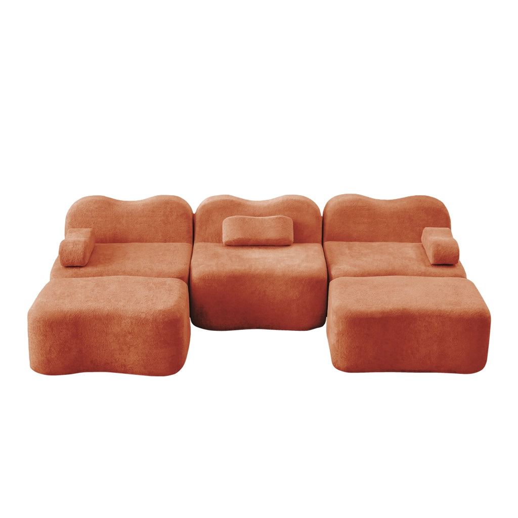 Divano Modulare U 3 Posti con Ottomans ¨C MINIMAL ¨C Arancione, Tessuto, Braccioli Mobili