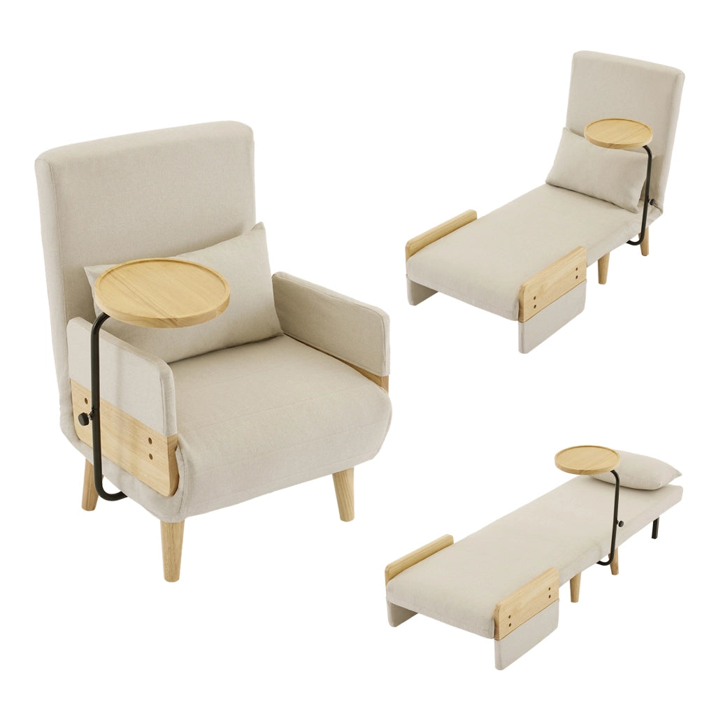 Poltrona letto 3 in 1 beige con vassoio girevole
