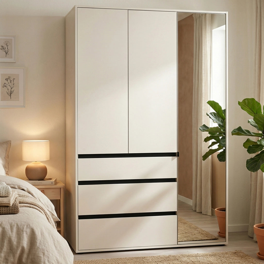 Armadio Camera da Letto Ilbonoo, Guardaroba 3 Ante 4 Ripiani, 138x55 cm Bianco